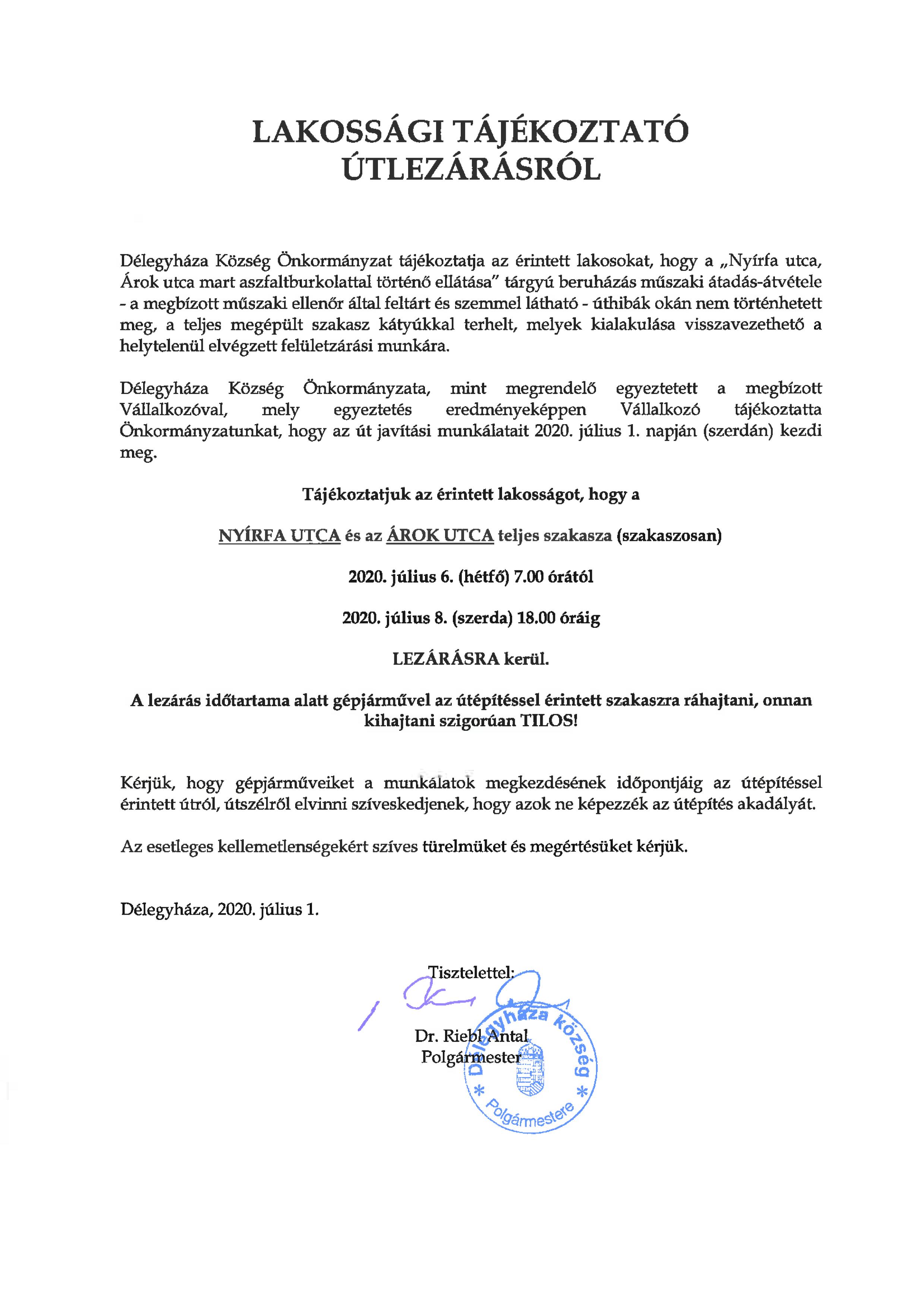 Lakossági tájékoztató